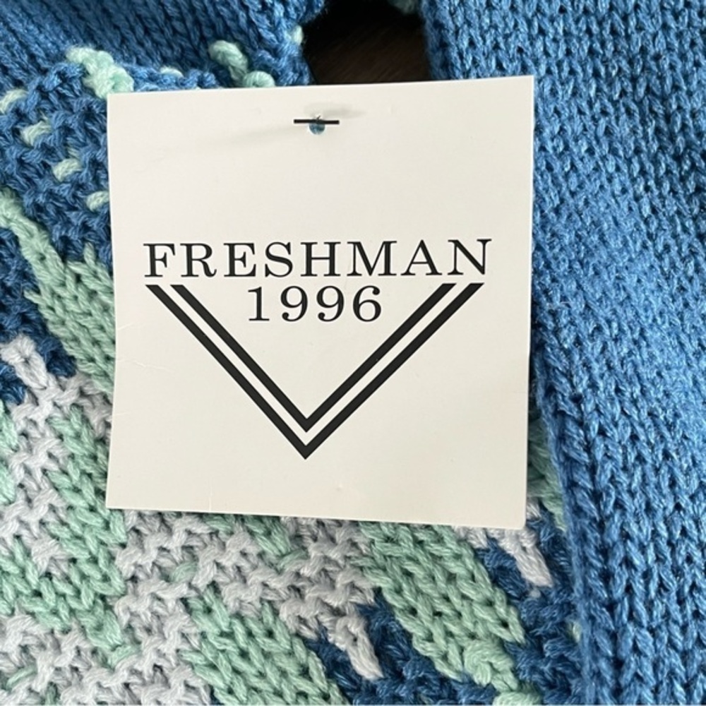 Freshman 1996 Blue Bohemian Fair Isle Medium‎ Cardigan Duster Raglan Sleeves NWT - Picture 9 of 12